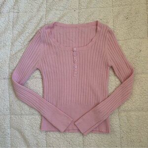 SHEIN Pink Ribbed Long Sleeve Top